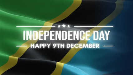 Tanzania Independence Day. animation with lettering text, waving flag background, and fireworks.