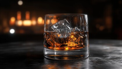 Refreshing Ice Cubes in Glass: Minimalist Summer and Winter Beverage Concept. Abstract Cool Drink Illustration for Advertising and Marketing. Elegant Design Template with Copy Space for Graphic Projec