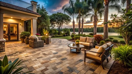Fototapeta premium Serene Sanctuary Florida Home Pavers: Create a peaceful and inviting outdoor space with warm, natural tones and textures.