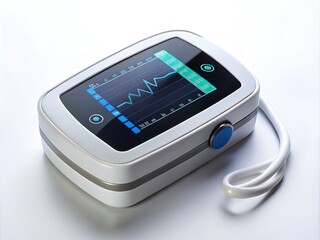 A modern medical device with a clear LCD screen displays vital signs, including heart rate and oxygen levels, on a sleek and compact pulse monitor.