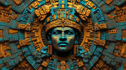 Obraz premium Intricate, vibrant Mayan-inspired sculpture on indoor display