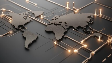 This visual illustrates a world map with illuminated pathways connecting major cities in Latin America, symbolizing the extensive reach of digital marketing services across the region
