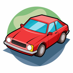 A Red Car Illustrated in a Cartoon Style