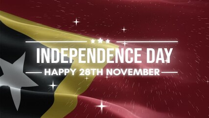 East Timor Independence Day. animation with lettering text, waving flag background, and fireworks.