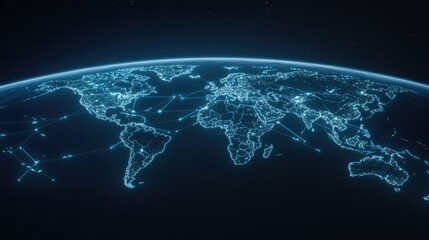 This visual illustrates a world map with illuminated pathways connecting major cities in Latin America, symbolizing the extensive reach of digital marketing services across the region