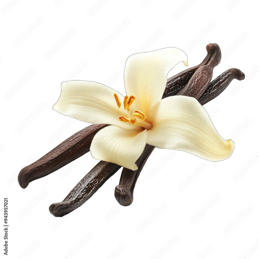 Wall mural vanilla flower isolated on transparent background