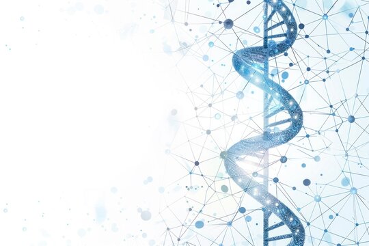 A blue DNA strand is shown in a white background