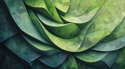 Fototapeta premium Abstract composition with layered light green and dark green shapes creating a textured look.