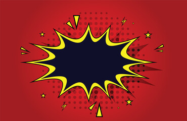 Pop art splash background, explosion in comics book style,layout template with halftone dots, clouds beams and isolated dots pattern on  backdrop. Vector template for ad, covers, posters.vector eps10