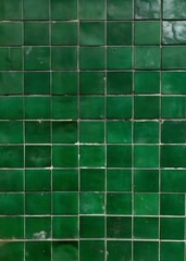 Green Tile Pattern with Uneven Masonry - Rustic Ceramic Wall Design