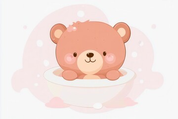 Cute cartoon bear enjoying a bubble bath, perfect for children's designs and playful illustrations.