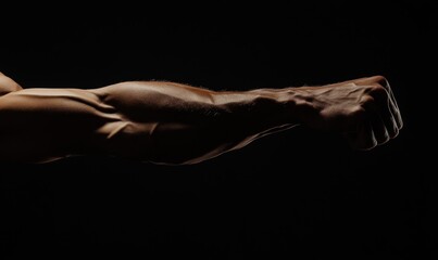 Powerful Muscular Male Arm: Symbol of Strength and Fitness. Abstract Bodybuilding Concept for Gym Marketing. Minimalist Design with Clenched Fist Showcasing Male Power and Determination. Ideal for Spo