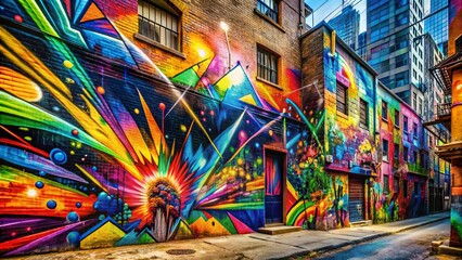 Fototapeta premium Urban Graffiti Explosion - Bold colors, sharp lines, abstract patterns, vibrant textures
