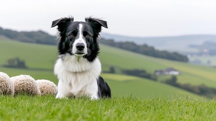 Fototapeta premium A border collie herding sheep with keen focus, symbolic of vigilance, Carefulness, attentiveness