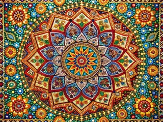Fototapeta premium Vibrant Mosaic Tapestry: Colorful, vibrant, intricate, geometric, bold