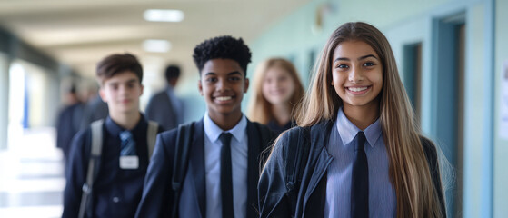Obraz premium photo of students in the school corridor dressed in school uniform
