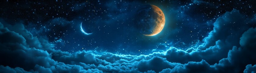 Moonlit Serenity: Enchanting Night Sky with Drifting Clouds