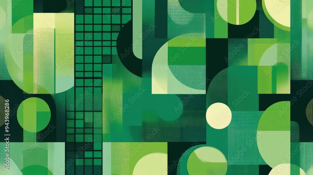 Poster elegant abstract pattern with subtle green and vibrant green geometric elements.