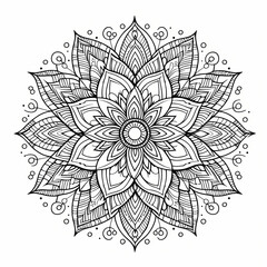 doodle line drawing, abstract floral mandala, floral coloring page , mental relaxation , stress relief coloring florals 