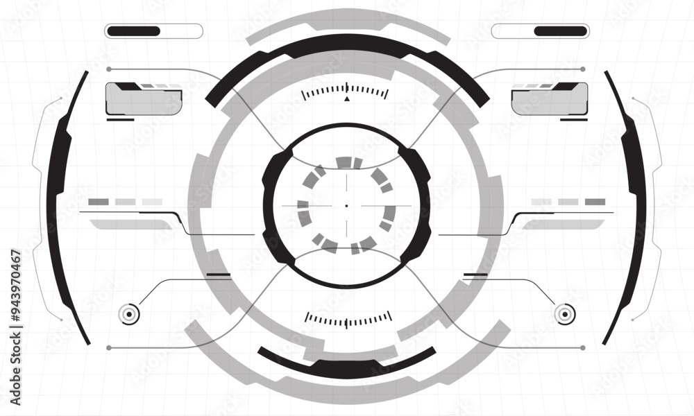 Aufkleber hud white sci-fi interface screen view grey geometric design virtual reality futuristic technology c