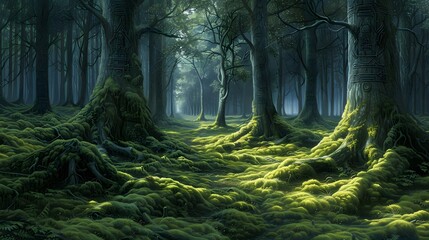 Obraz premium dense forest with large trees with a mossy base
