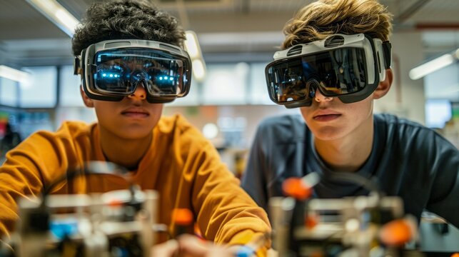 Scene is playful and fun, as the boys are engaged in a fun activity together