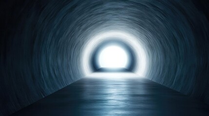 A mysterious tunnel leads to a bright light, symbolizing hope and new beginnings, inviting viewers into its depths.