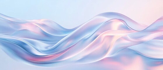 Abstract Pastel Curves with Iridescent Fluidity on Light Blue Background