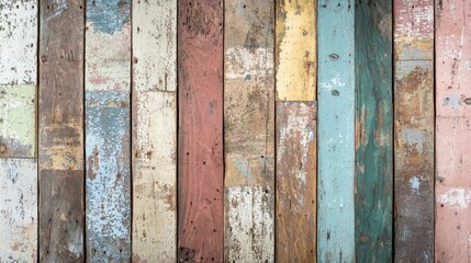 Distressed Reclaimed Wood Panels with Layers of Peeling Paint and Weathered Texture