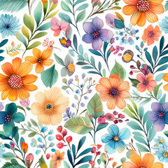 Obraz premium vibrant watercolor floral pattern on white background 