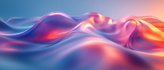 Fototapeta premium Abstract Pastel Curves with Iridescent Fluidity on Light Blue Background