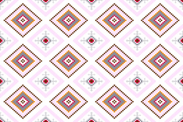 Geometric ethnic ikat pattern seamless oriental traditional design, floral grey brown light pink orange red for background wallpaper carpet clothing wrapping vector illustration texture fabric print