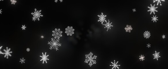 Snowflakes and bokeh lights on the blue Merry Christmas background. 3D render