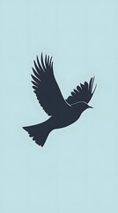 Bird Silhouette Flying in Blue Sky