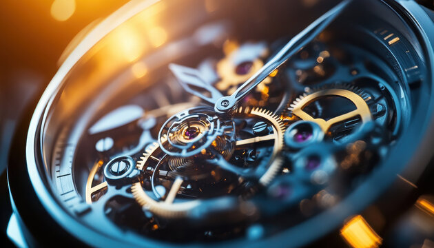 Watch mechanism photographed close up super macro extra macro photo super realism realistic photo studio light soft with gradient --ar 7:4 --style raw 