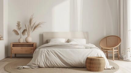 Serene Seaside Retreat: Minimalist Coastal Bedroom with Cozy Bed and Stylish Furniture