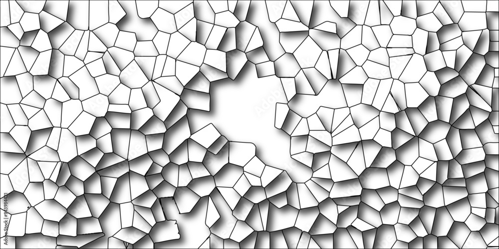 Aufkleber white broken stained glass background with black lines. voronoi diagram background. seamless pattern