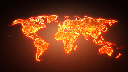 A world map overlaid with data points and heat maps representing global connectivity
