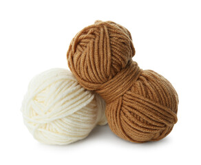 Skeins of soft yarn for knitting isolated on white