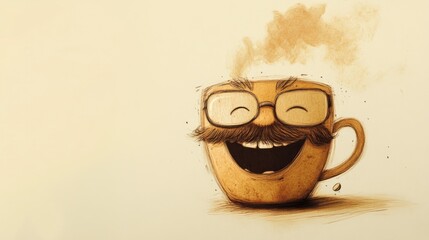 Coffee Cup with Mustache and Glasses