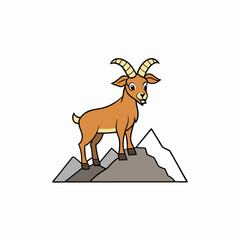 Majestic Goat on Rocky Mountain Peak color Vector Art Illustration