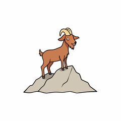 Majestic Goat on Rocky Mountain Peak color Vector Art Illustration