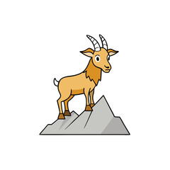 Majestic Goat on Rocky Mountain Peak color Vector Art Illustration