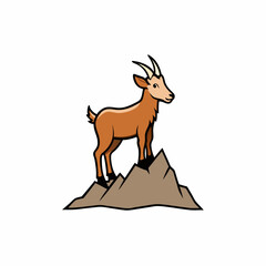 Majestic Goat on Rocky Mountain Peak color Vector Art Illustration