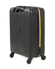 One new dark suitcase isolated on white