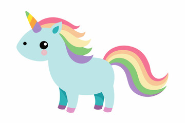 Cute unicorn with rainbow mane vector illustration