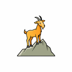 Majestic Goat on Rocky Mountain Peak color Vector Art Illustration