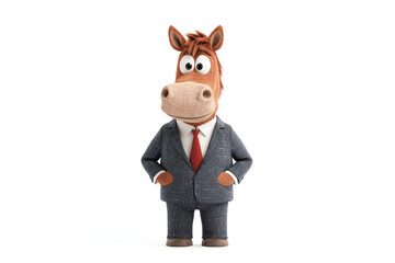 Obraz premium A charming cartoon horse character in a business suit, perfect for fun and whimsical branding or marketing projects.