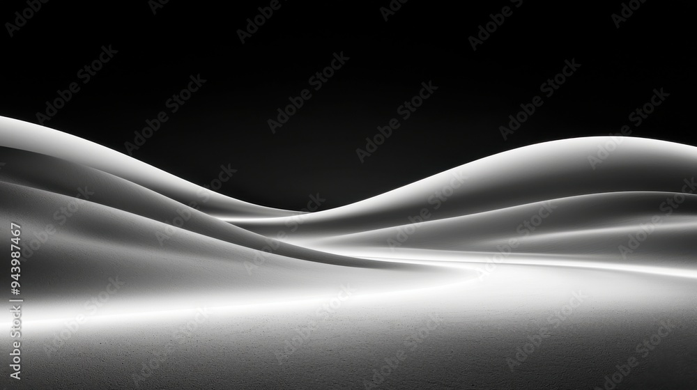 Poster abstract waves of light create a serene and modern atmosphere with smooth curves and soft gradients 