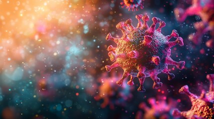 Monkeypox Virus Concept, Monkeypox Virus Particles in Bright Colorful Background